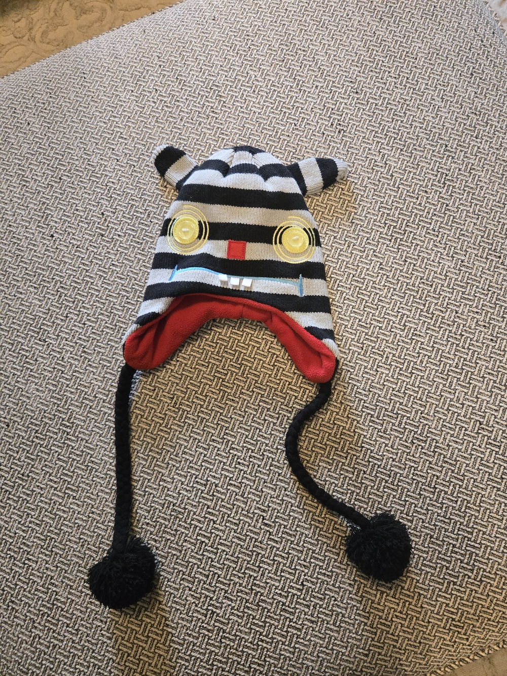Striped Monster Earflap Hat in Black, White & Red